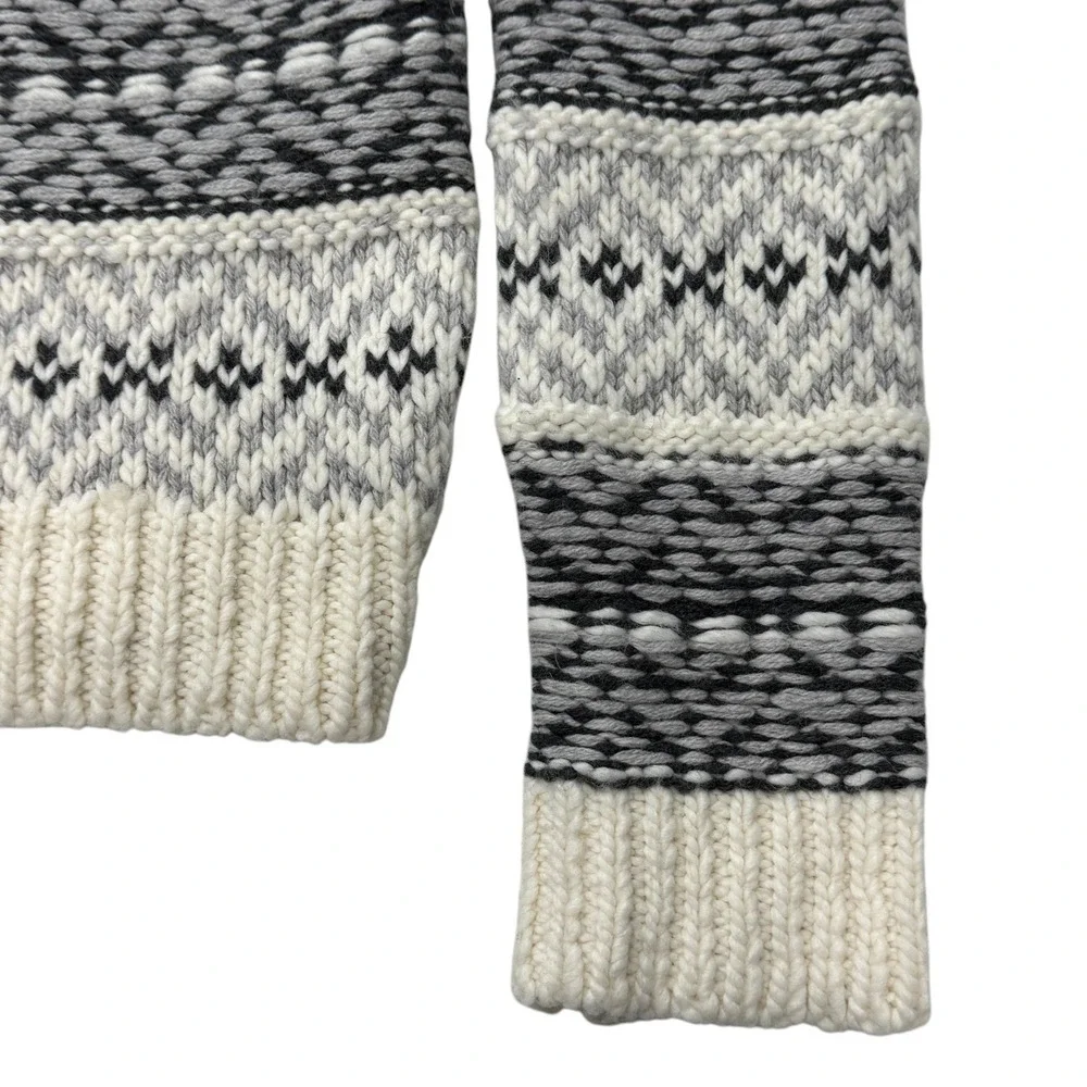 Gap Womens Fair Isle Zip Up Cardigan Wool Alpaca Blend Shawl Collar Cream M Tall
